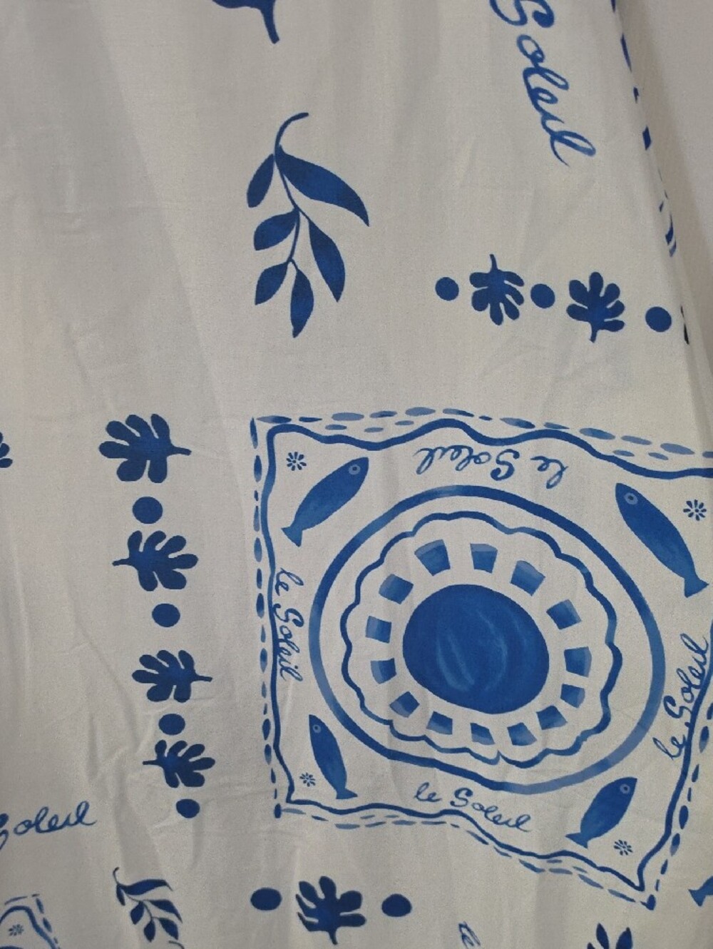 White and Blue Printed Maxi Dress with Puff Sleeves - Picture 3 of 5